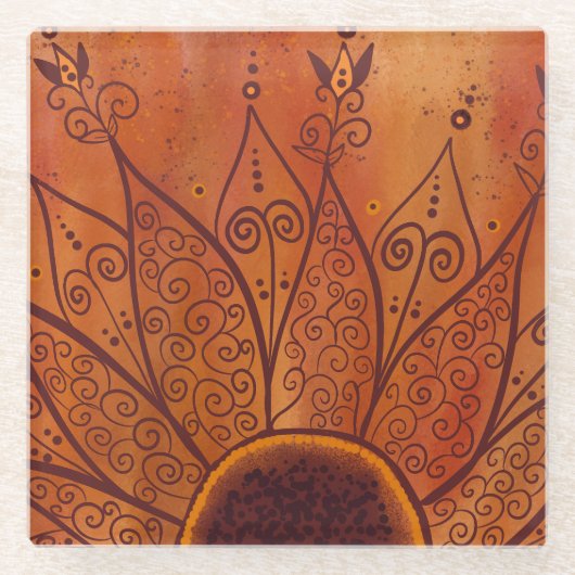 Abstraktes Sonnenblumenmuster Glasuntersetzer (Vorderseite)