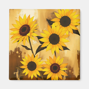 Abstraktes Sonnenblumenmuster mit goldenem Gelb Magnet
