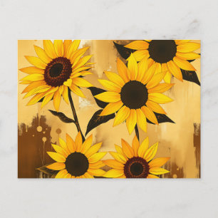 Abstraktes Sonnenblumenmuster mit goldenen Gelben Postkarte