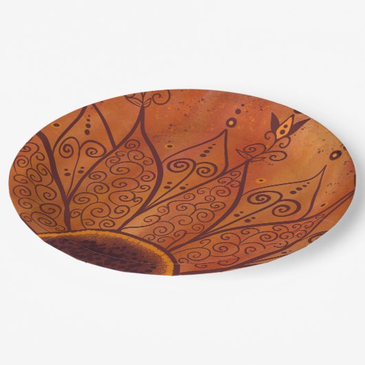 Abstraktes Sonnenblumenmuster Pappteller (Schrägansicht)