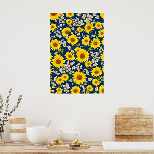 Abstraktes Sonnenblumenmuster Poster (Küche)