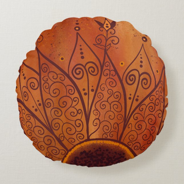 Abstraktes Sonnenblumenmuster Rundes Kissen (Vorderseite)