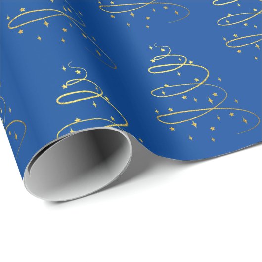 Abstraktes Sparkling Gold, Blauer Weihnachtsbaum Geschenkpapier (Rolleneckpunkt)