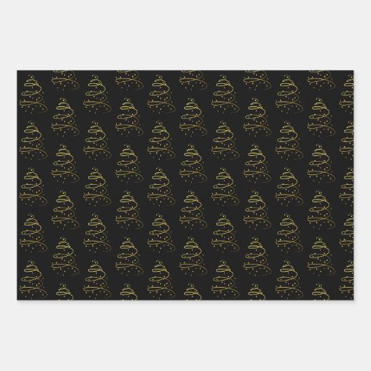 Abstraktes Sparkling Gold, Schwarzer Weihnachtsbau Geschenkpapier Set (Vorderseite 3)