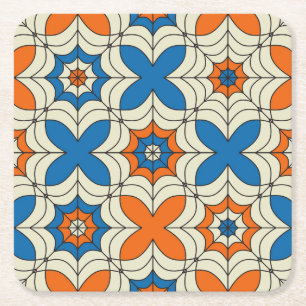 Abstraktes Spider-Webdesign in Blau und Orange Rechteckiger Pappuntersetzer