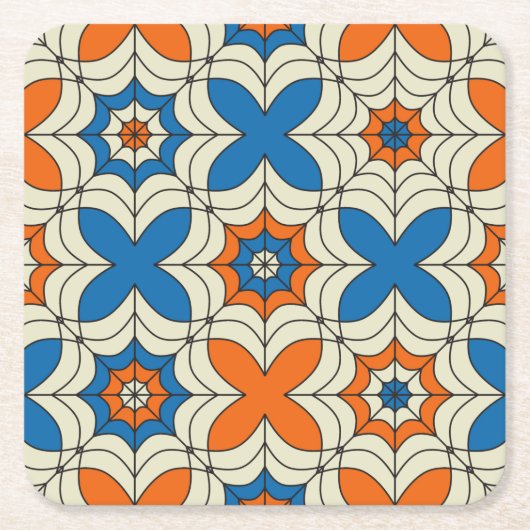 Abstraktes Spider-Webdesign in Blau und Orange Rechteckiger Pappuntersetzer (Vorderseite)