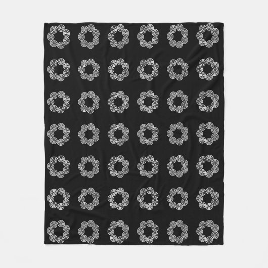 Abstraktes Spiralkreismuster auf schwarz Fleecedecke (Vorderseite)