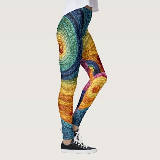 Abstraktes Spiralpattern Farbige 3D-Wirbeltextur Leggings (Rechts)