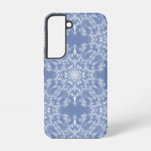 Abstraktes Spitzen-Fraktal-Schneemuster auf Blau Samsung Galaxy Hülle