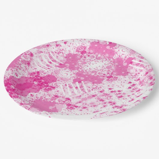 Abstraktes Spray von rosa Farbe Pappteller (Schrägansicht)