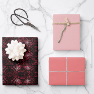 Abstraktes Sprenkelmuster aus Rosa- und Rottönen Geschenkpapier Set