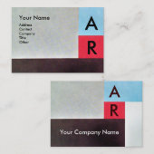 ABSTRAKTES SQUARES MONOGRAM, rot-grau-braun Visitenkarte (Vorne/Hinten)
