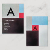 ABSTRAKTES SQUARES MONOGRAM, rot-grau-braun Visitenkarte (Vorne/Hinten)