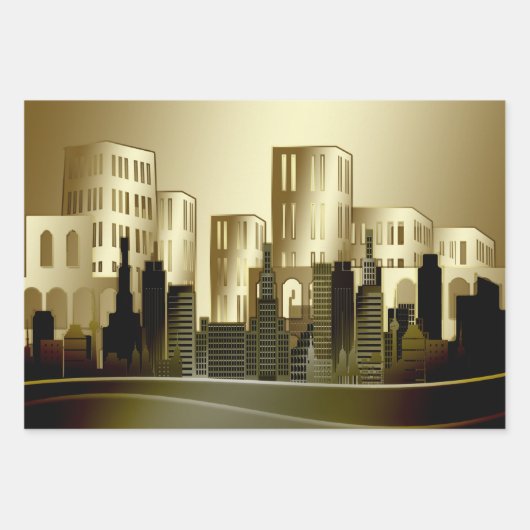 Abstraktes Stadtbild Golden Architecture Geschenkpapier Set (Vorderseite)