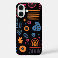 Abstraktes Stammes-Doodle-Neon-Geometrisch Schwarz