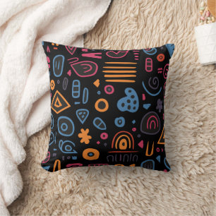 Abstraktes Stammes-Doodle-Neon-Geometrisch-Schwarz Kissen