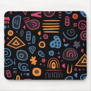 Abstraktes Stammes-Doodle-Neon-Geometrisch-Schwarz Mousepad