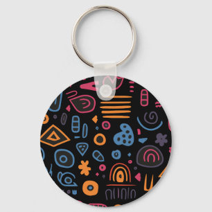 Abstraktes Stammes-Doodle-Neon-Geometrisch-Schwarz Schlüsselanhänger