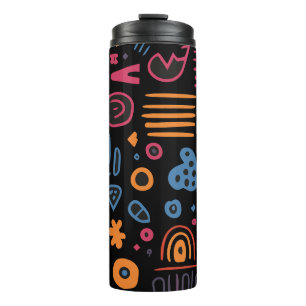 Abstraktes Stammes-Doodle-Neon-Geometrisch-Schwarz Thermosbecher