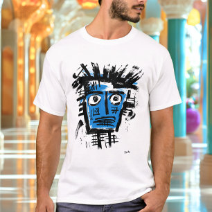 Abstraktes Stammesgesicht - Fett Schwarz und Blau T-Shirt
