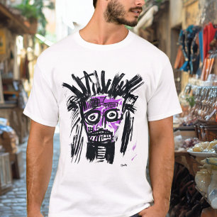 Abstraktes Stammesgesicht - Fettlila und schwarzes T-Shirt