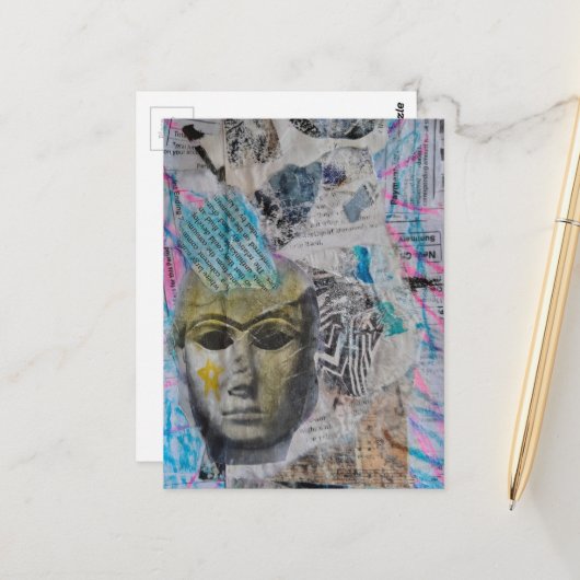 Abstraktes Steingesicht Mixed Media Collage Postkarte (Vorderseite/Rückseite Beispiel)