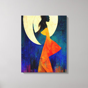 Abstraktes Strandmädchen mit Vollmond Leinwanddruck