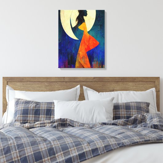 Abstraktes Strandmädchen mit Vollmond Leinwanddruck (Insitu (Schlafzimmer))