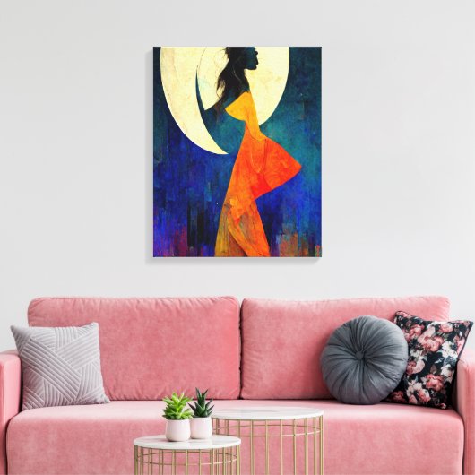 Abstraktes Strandmädchen mit Vollmond Leinwanddruck (Insitu (Wohnzimmer))