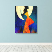 Abstraktes Strandmädchen mit Vollmond Leinwanddruck (Insitu (Holzboden))