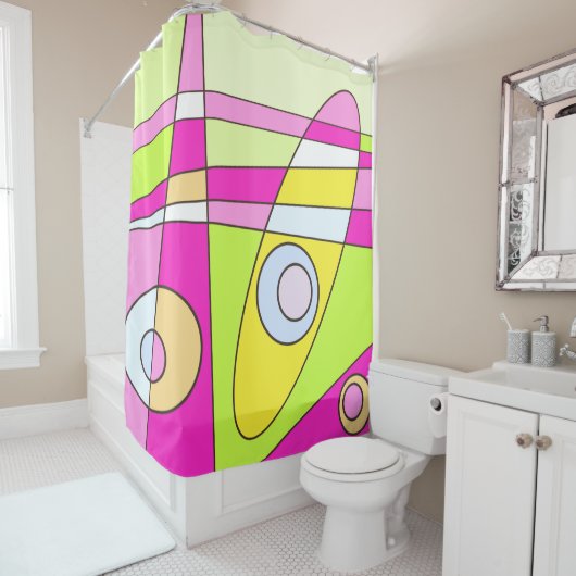 Abstraktes Surfen Bright Pink Green Bubblegum Duschvorhang (Beispiel)