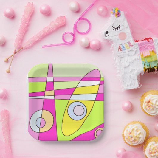 Abstraktes Surfen Bright Pink Green Bubblegum Pappteller (Party)