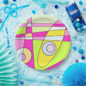 Abstraktes Surfen Bright Pink Green Bubblegum Pappteller (Party)