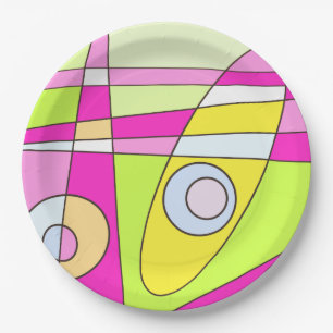 Abstraktes Surfen Bright Pink Green Bubblegum Pappteller