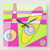 Abstraktes Surfen Bright Pink Green Bubblegum Quadratische Wanduhr (Vorderseite)