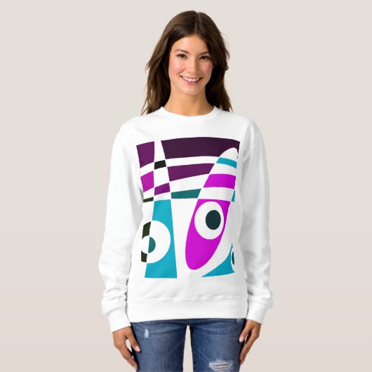 Abstraktes Surfen Cyan Magenta White Sweatshirt (Vorne ganz)