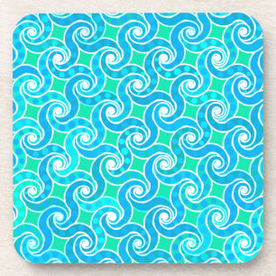 Abstraktes Swirbelmuster - Blau, Jade grün und Wei Untersetzer