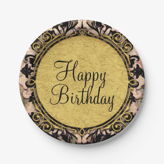 Abstraktes Swirl Pink Black & Gold Glam Grunge Par Pappteller (Vorderseite)