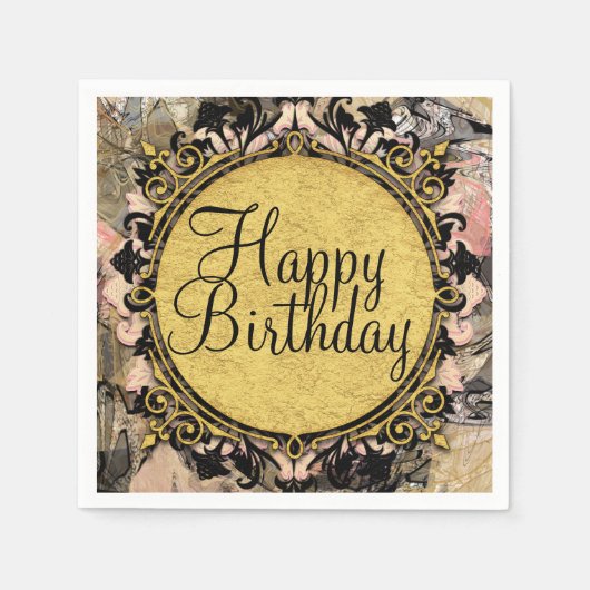 Abstraktes Swirl Pink Black & Gold Glam Grunge Par Serviette (Vorderseite)