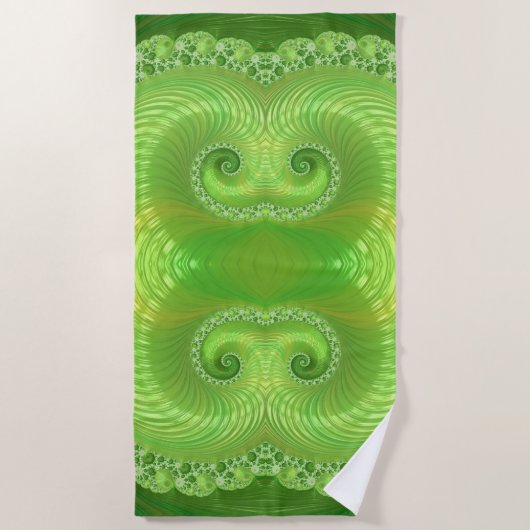 Abstraktes symmetrisches grünes Fraktal Strandtuch (Vorderseite)