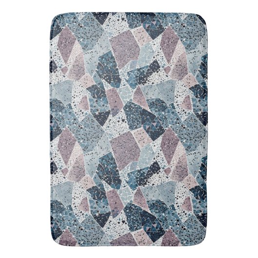 Abstraktes Terrazzo-Design von Blau und Mauve Badematte (Vorderseite Vertikal)