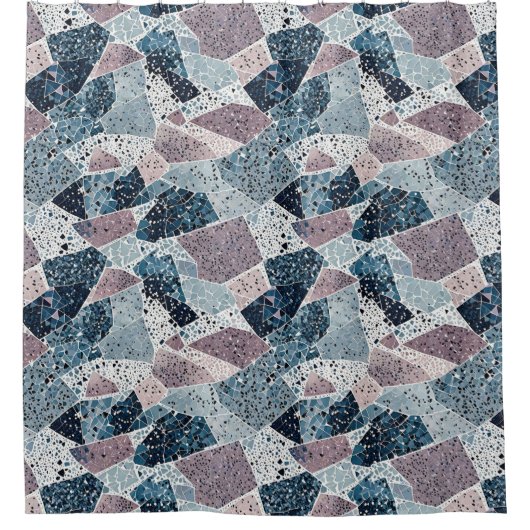 Abstraktes Terrazzo-Design von Blau und Mauve Duschvorhang (Vorderseite)