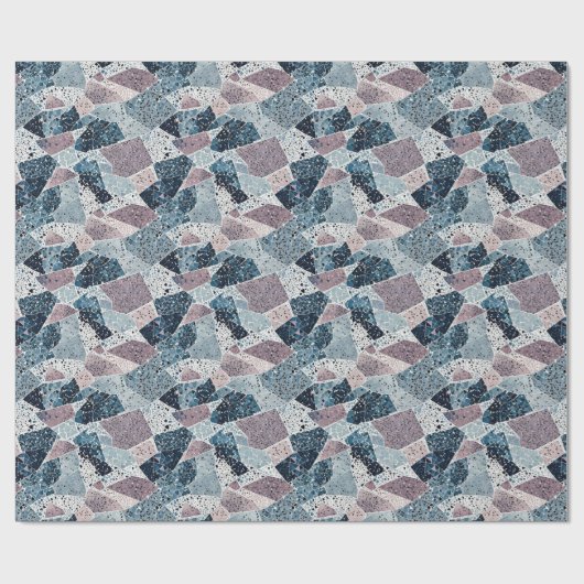 Abstraktes Terrazzo-Design von Blau und Mauve Geschenkpapier (Flach)