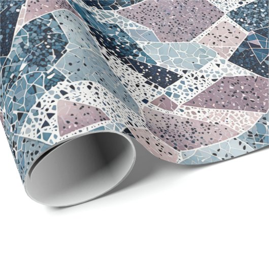 Abstraktes Terrazzo-Design von Blau und Mauve Geschenkpapier (Rolleneckpunkt)