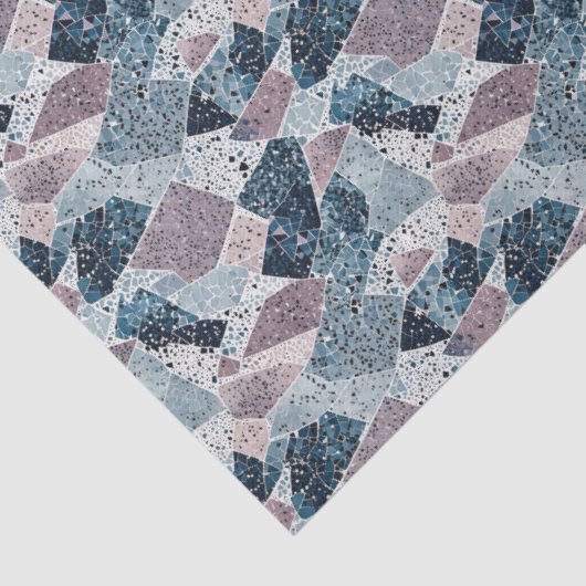 Abstraktes Terrazzo-Design von Blau und Mauve Seidenpapier (Detail)
