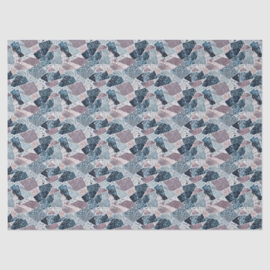 Abstraktes Terrazzo-Design von Blau und Mauve Seidenpapier (Vorderseite)
