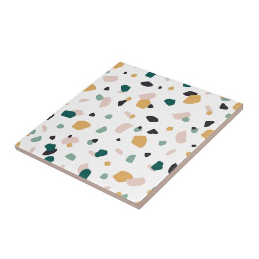 Abstraktes Terrazzo Grün Orange Pink Schwarz Muste Fliese (Seite)