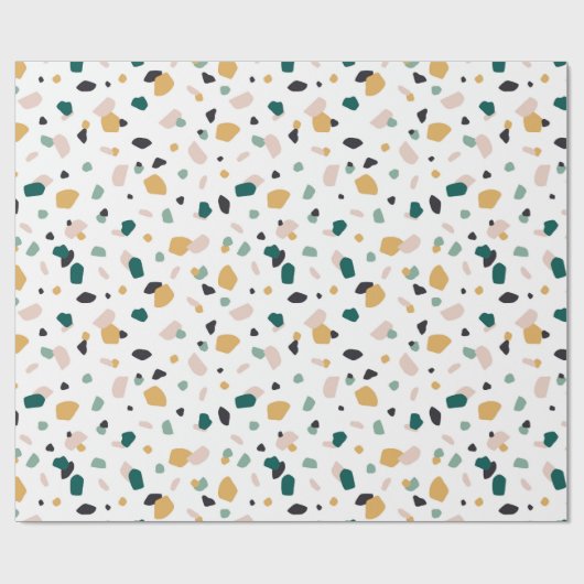 Abstraktes Terrazzo Grün Orange Pink Schwarz Muste Geschenkpapier (Flach)