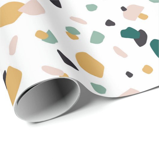 Abstraktes Terrazzo Grün Orange Pink Schwarz Muste Geschenkpapier (Rolleneckpunkt)