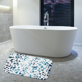 Abstraktes Terrazzo Mosaic Navy & Light Blue Muste Badematte